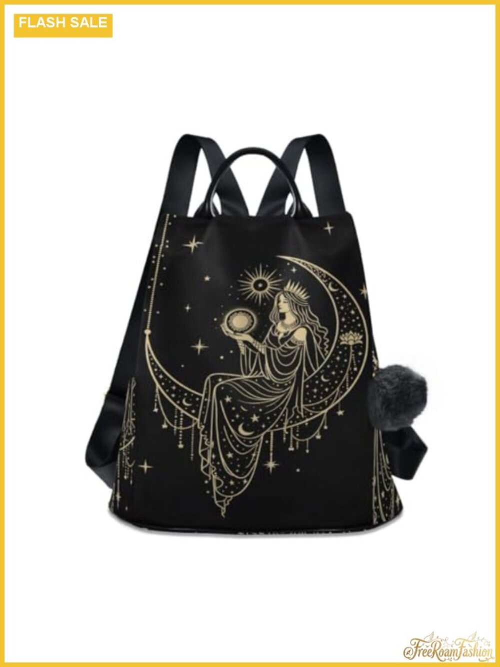 Witch Moon Star Backpack with Plush Keychain - 37L Polyester Travel Daypack